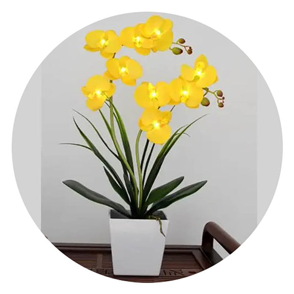 Led Battery Lighted Flower In Pot Orchid Blossom Phalaenopsis Holiday Wedding Home Decoration Gift Floral Décor