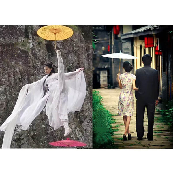 Chinese Colored Fabric Umbrella White Pink Parasols Traditional Dance Japanese Silk Props Umbrellas