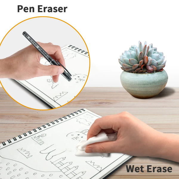 A6 Reusable Erasable Notebook Black Microwave Wave Cloud Erase Notepad Pad Lined With Pen Save Paper Notebooks