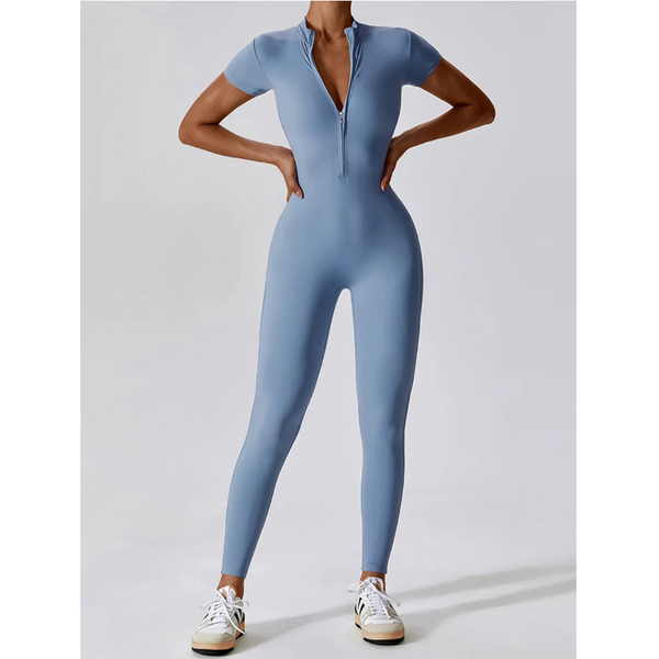 Half Zip Short Sleeve Active Jumpsuit Jumpsuits Rompers & Playsuits