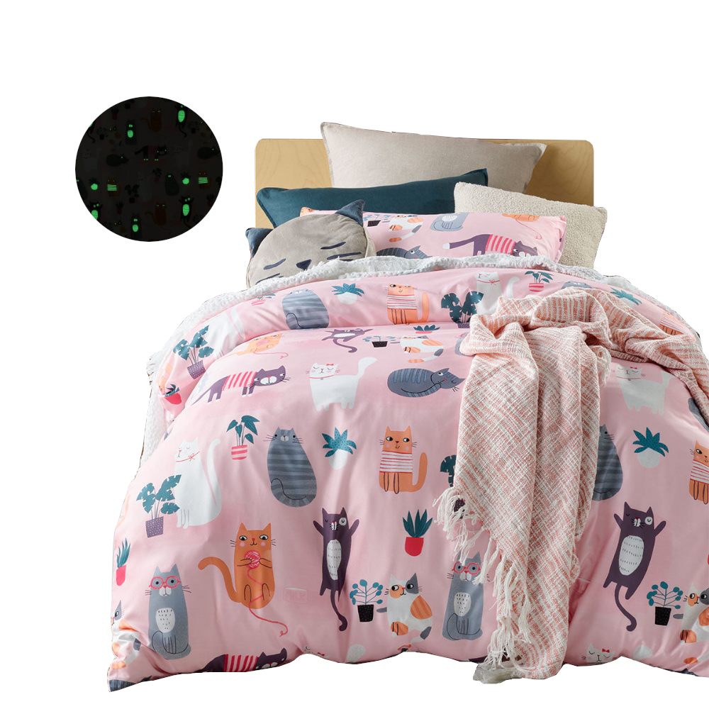 Happy Kids Miaow Glow In The Dark Quilt Cover Set Single Quilt Covers