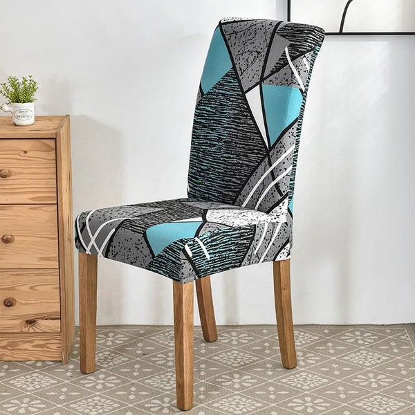 Chair Cover Sky Blue Linear Shapes Design Anti Dirt Elastic For Dining Room Kitchen Slipcovers