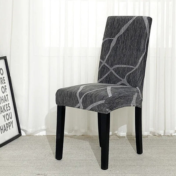 Chair Cover Dark Grey Wave Design Elastic Material For Dining Room Kitchen Slipcovers