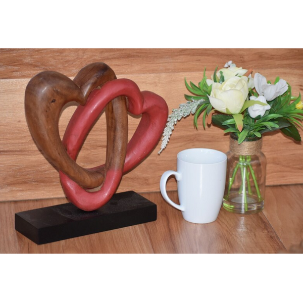 Heart Love Wood Carving Sculpture Acacia Wooden Statue In Red 22Cm Sculptures & Figurines