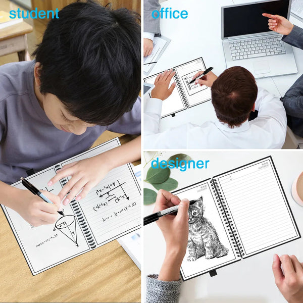 A6 Reusable Erasable Notebook Black Microwave Wave Cloud Erase Notepad Pad Lined With Pen Save Paper Notebooks