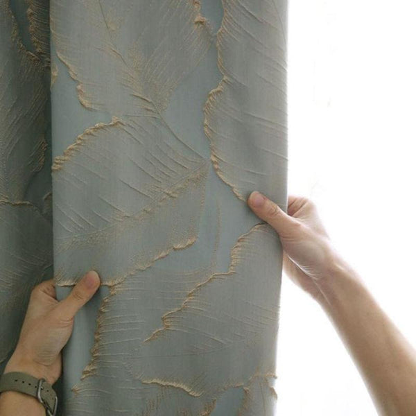 Curtains & Drapes Curtain Blue 250 Centimetre X 3D Leaves Luxury Blackout