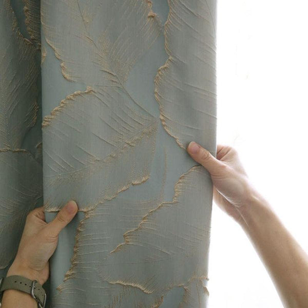Curtain Blue 400 Centimetre X 250 3D Leaves Luxury Indo Blackout Home Curtains & Drapes