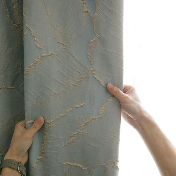 Curtain Blue 500 Centimetre X 250 3D Leaves Luxury Blackout Curtains & Drapes