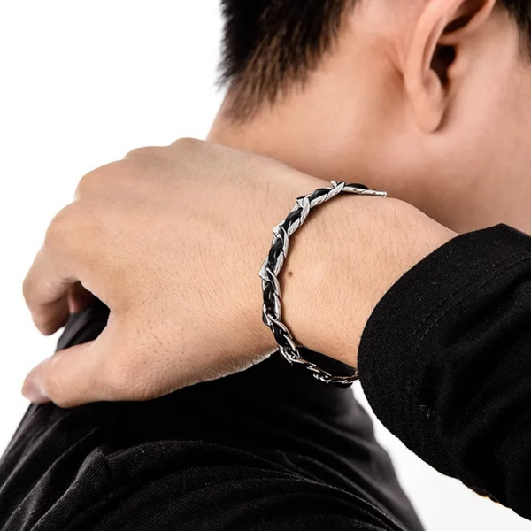 Hip Hop Design 18K Real Gold Leather Rope Bracelet Jewelry Bracelets