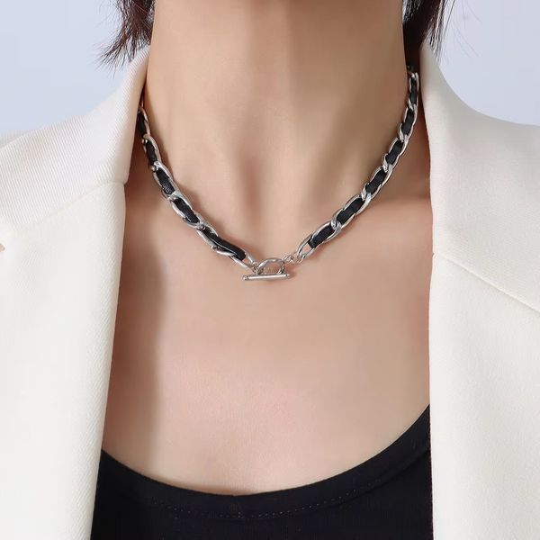 Hip Hop Design Neck Chain Titanium Steel Plated 18K Real Gold Leather Rope Necklace Necklaces & Pendants
