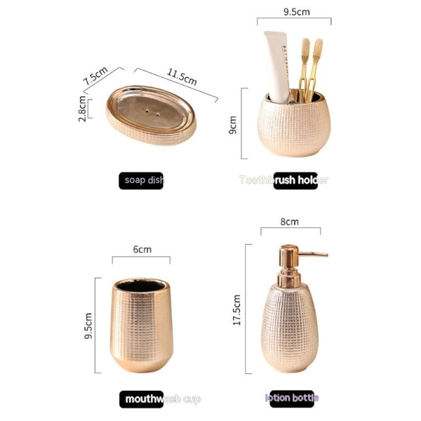 Home Bathroom Rose Gold Ceramic Cleaning Kit 4 Piece Set For Essentials Toilet Brushes & Holders