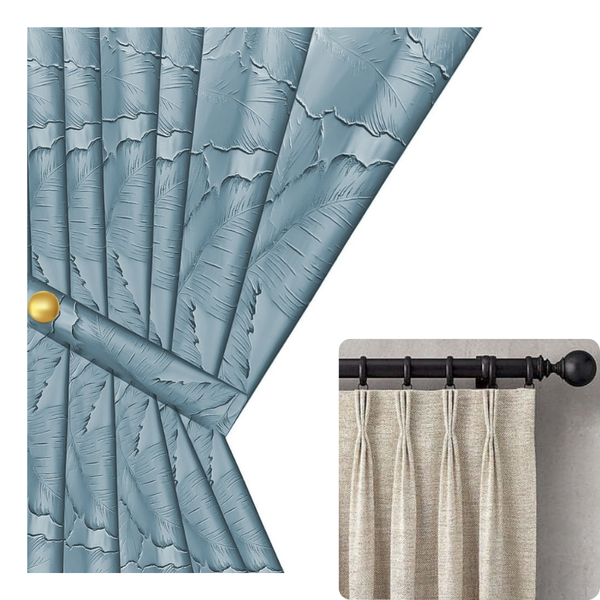 Curtain Blue 150 Centimetre X 250 3D Leaves Luxury Indo Blackout Curtains & Drapes