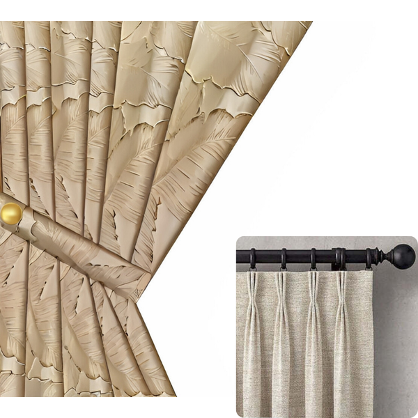 Curtain Beige 500 Centimetre X 250 3D Leaves Luxury Blackout Curtains & Drapes