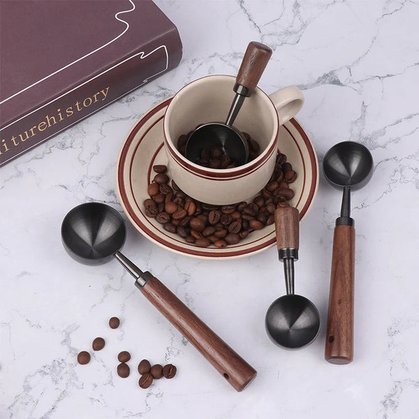 Household Walnut Handle Coffee Spoon Long Short Stainless Steel Baking Tools Spoons