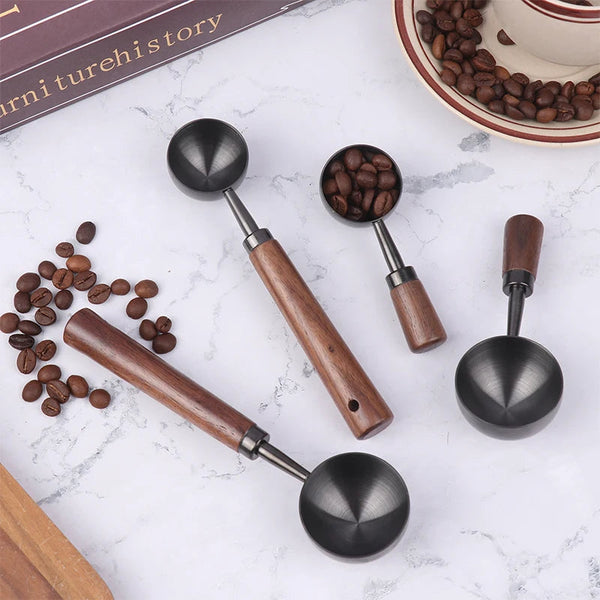 Household Walnut Handle Coffee Spoon Long Short Stainless Steel Baking Tools Spoons