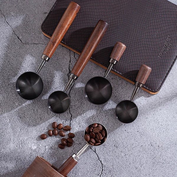 Household Walnut Handle Coffee Spoon Long Short Stainless Steel Baking Tools Spoons