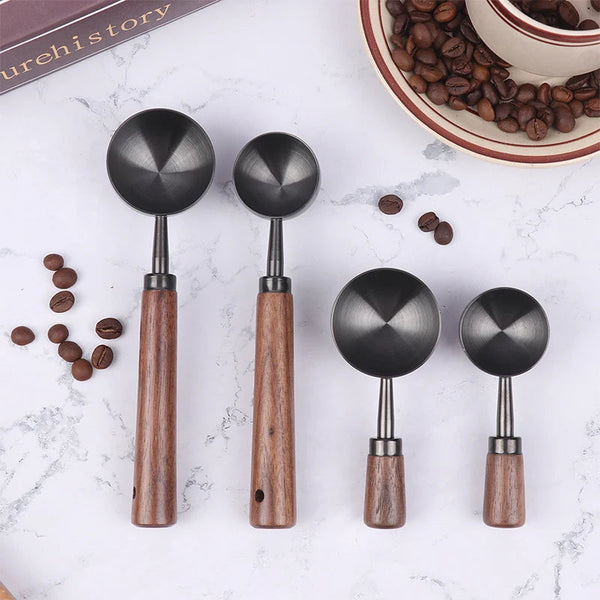 Household Walnut Handle Coffee Spoon Long Short Stainless Steel Baking Tools Spoons