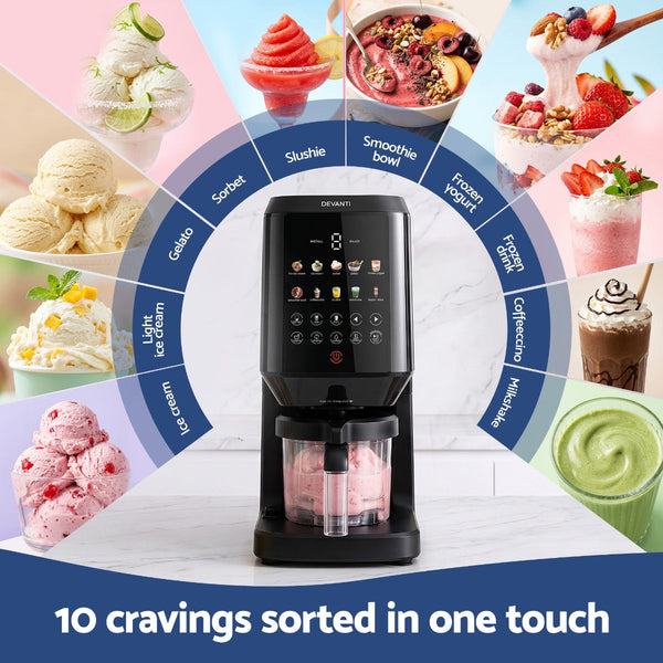 Devanti 10 In Ice Cream Maker: Gelato Sorbet Fro Yo & More (800W Black) Ice Cream & Frozen Yoghurt Makers