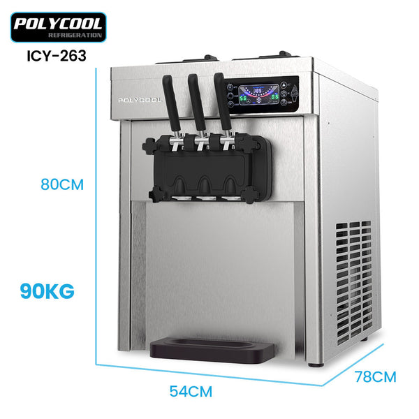 Polycool Benchtop Soft Serve Ice Cream Machine 3 Flavours 2+Twist Frozen Yoghurt Acai Maker Twin Cylinder Counter Top Design 15A Plug Ice Cream & Froz