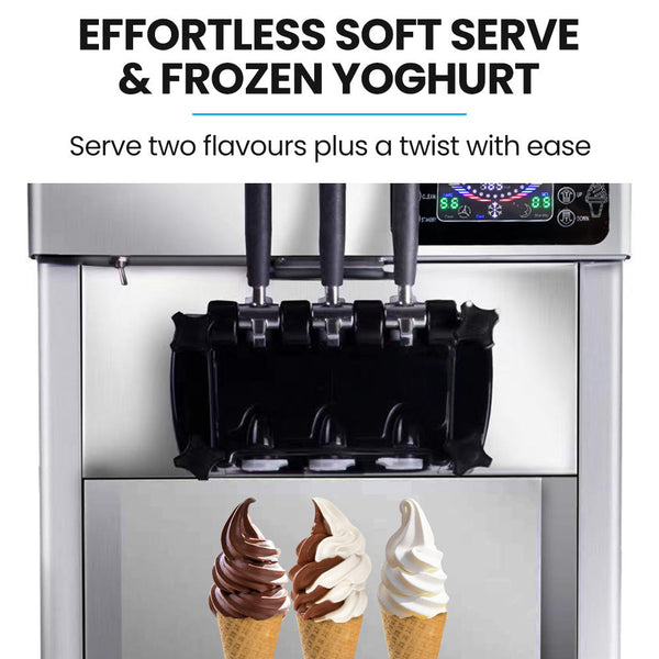 Polycool Benchtop Soft Serve Ice Cream Machine 3 Flavours 2+Twist Frozen Yoghurt Acai Maker Twin Cylinder Counter Top Design 15A Plug Ice Cream & Froz