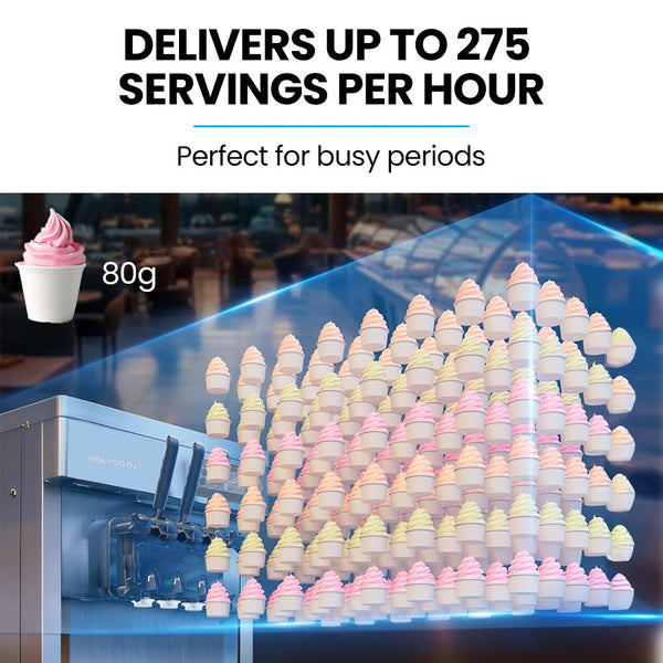 Polycool Benchtop Soft Serve Ice Cream Machine 3 Flavours 2+Twist Frozen Yoghurt Acai Maker Twin Cylinder Counter Top Design 15A Plug Ice Cream & Froz