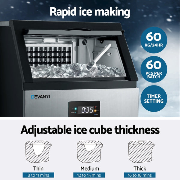 Devanti 60Kg Commercial Ice Maker Machine For Appliances Countertop Ice Makers