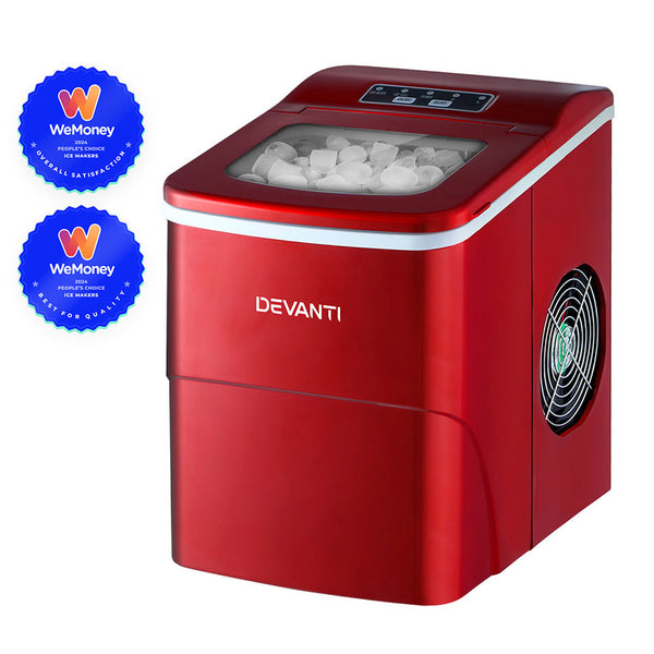 Devanti Portable Ice Cube Maker Machine 2L Home Bar Benchtop Easy Quick Red Countertop Ice Makers