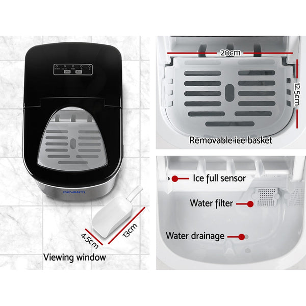 Devanti 2.4L Stainless Steel Portable Ice Cube Maker Countertop Ice Makers