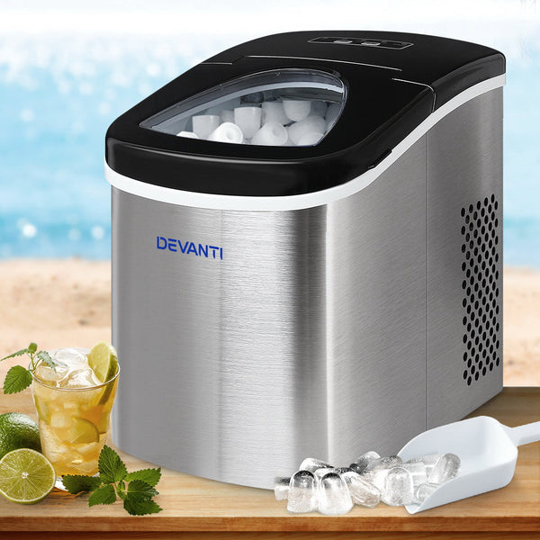 Devanti 2.4L Stainless Steel Portable Ice Cube Maker Countertop Ice Makers