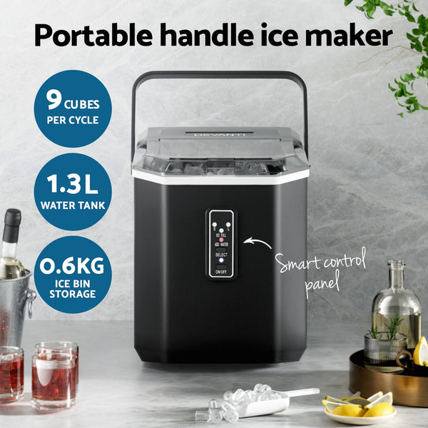 Devanti 12Kg Ice Maker Machine 1.3L With Scoop Holder Black Countertop Ice Makers