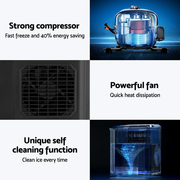 Devanti 12Kg Ice Maker Machine 1.3L With Scoop Holder Black Countertop Ice Makers