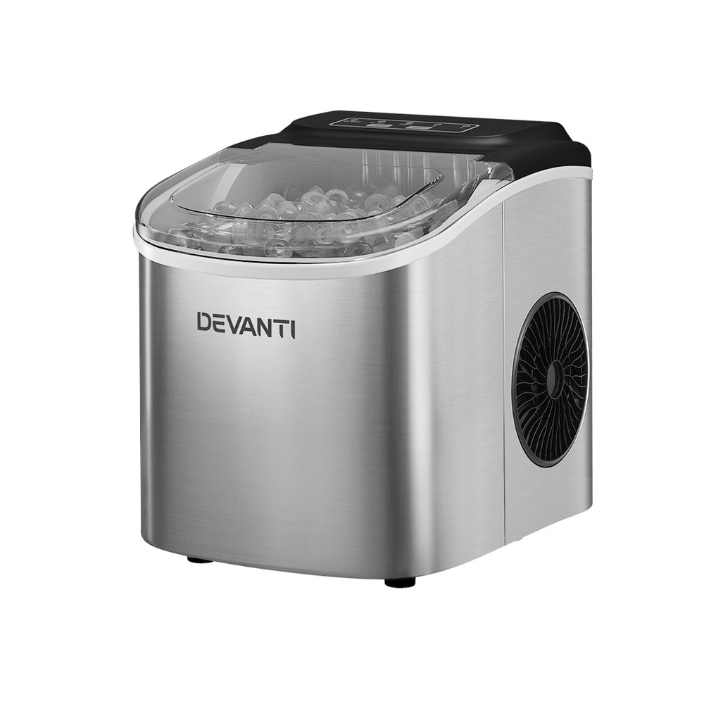 Devanti 12Kg Ice Maker Machine W/Self Cleaning Silver Countertop Ice Makers
