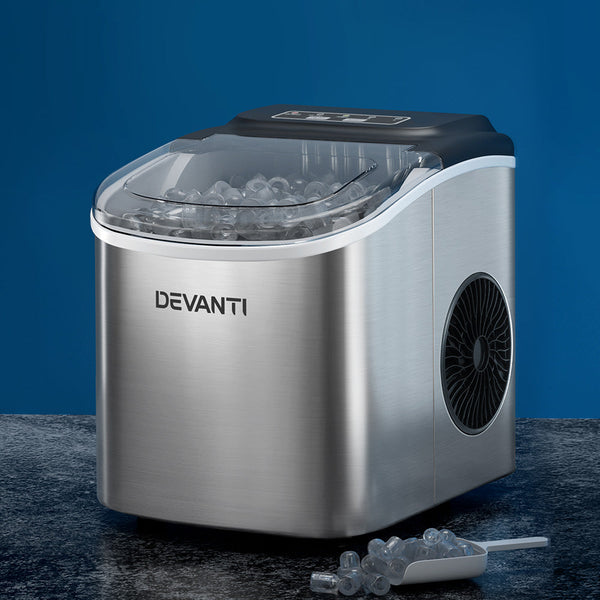 Devanti 12Kg Ice Maker Machine W/Self Cleaning Silver Countertop Ice Makers