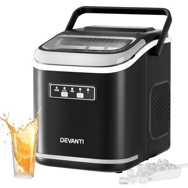 Devanti Ice Maker Machine Portable 12Kg Countertop W/Self Cleaning 1.3L Black Countertop Ice Makers