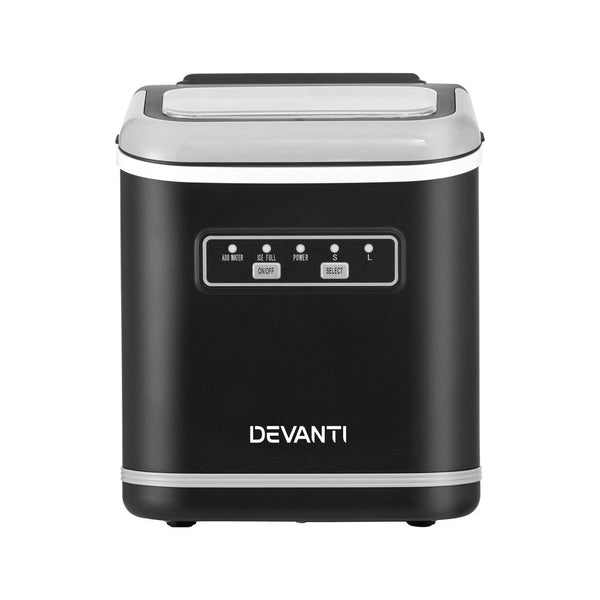 Devanti Ice Maker Machine Portable 12Kg Countertop W/Self Cleaning 1.3L Black Countertop Ice Makers