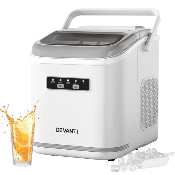 Devanti Ice Maker Machine Portable 12Kg Countertop W/Self Cleaning 1.3L White Countertop Ice Makers