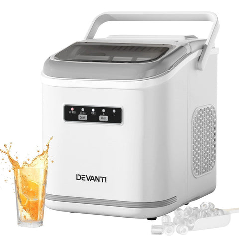 Devanti Ice Maker Machine Portable 12Kg Countertop W/Self Cleaning 1.3L White Countertop Ice Makers