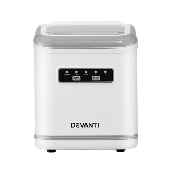 Devanti Ice Maker Machine Portable 12Kg Countertop W/Self Cleaning 1.3L White Countertop Ice Makers