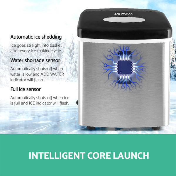 Devanti 15Kg Ice Maker Machine Silver Countertop Ice Makers