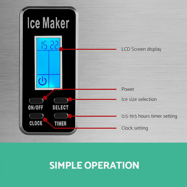 Devanti 15Kg Ice Maker Machine Silver Countertop Ice Makers