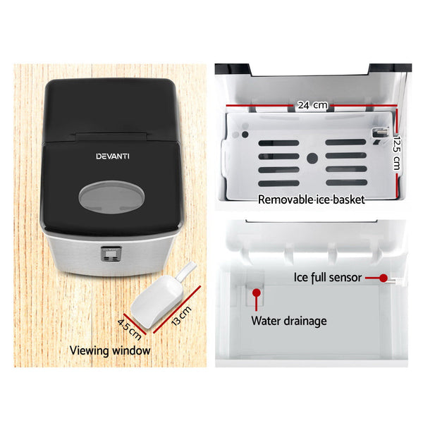 Devanti 15Kg Ice Maker Machine Silver Countertop Ice Makers