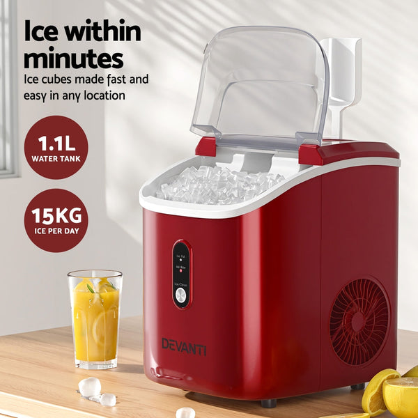 Devanti Ice Maker Machine 15Kg Nugget Chewable Ice Cube Countertop Ice Makers