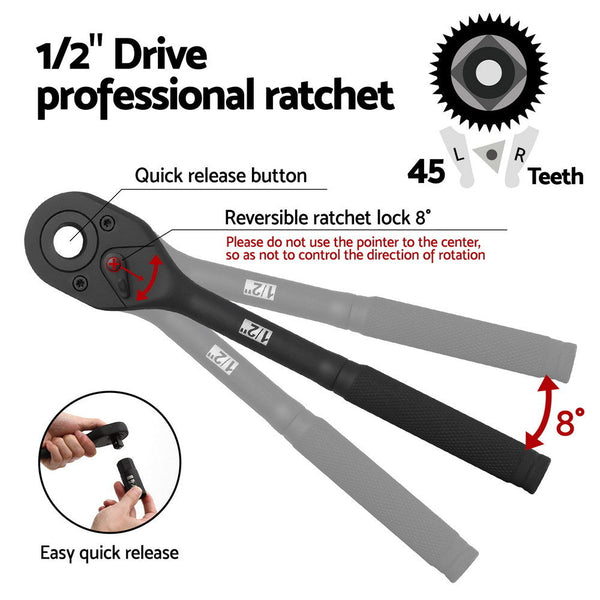 Giantz 30Pc 1/2" Drive Socket Set Cr V Steel 8 32Mm Workshop Repair Sockets & Socket Sets