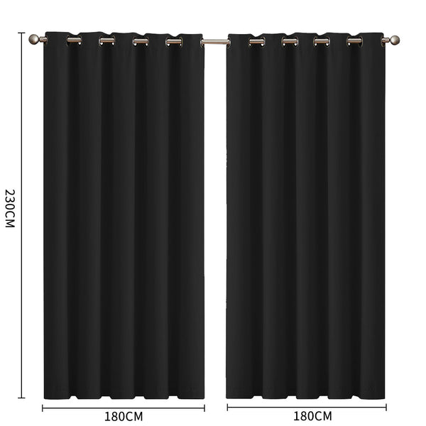 2X Blockout Curtains Panels 3 Layers Black 180 230Cm Curtains & Drapes