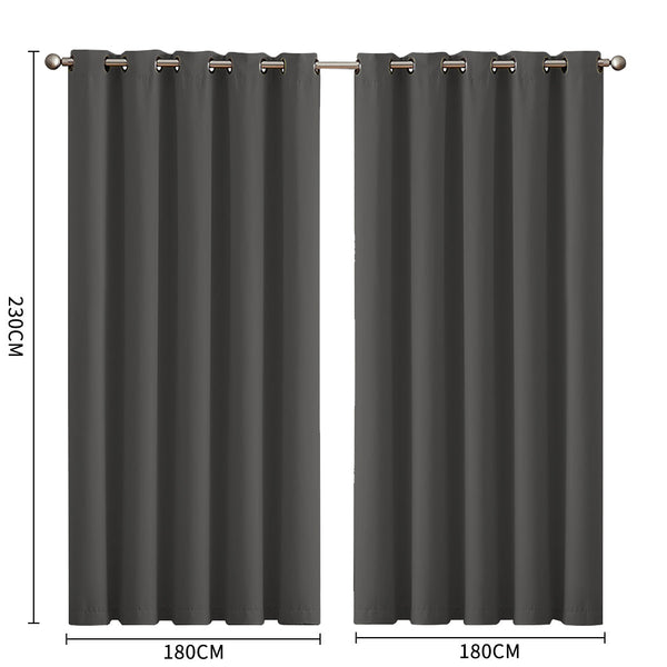 2X Blockout Curtains Panels 3 Layers Charcoal 180 230Cm Curtains & Drapes