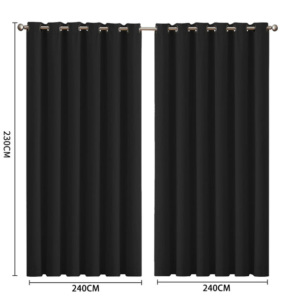 2X Blockout Curtains Panels 3 Layers Black 240 230Cm Curtains & Drapes
