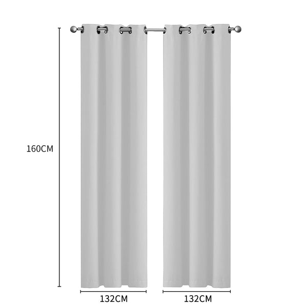 2X Blockout Curtains Panels 3 Layers Grey 132 160Cm Curtains & Drapes