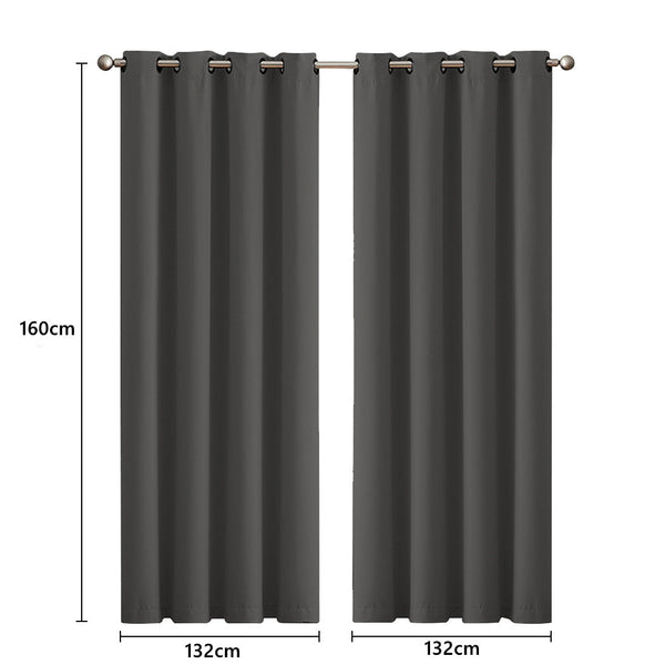 2X Blockout Curtains Panels 3 Layers Charcoal 132 160Cm Curtains & Drapes
