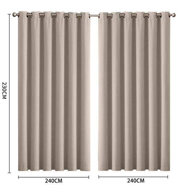 2X Blockout Curtains Panels 3 Layers Beige 240 230Cm Curtains & Drapes