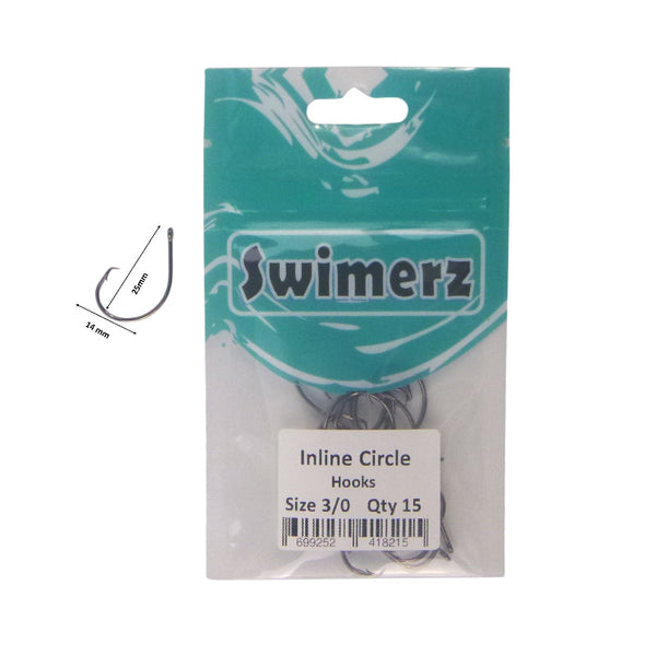 Swimerz 3/0 Inline Circle Hook Black Nickel Qty 15 Hooks